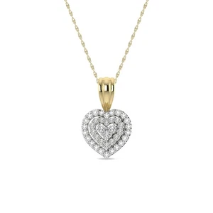 1/8 Ct Round Cut Cluster Natural Diamond Heart Shape Pendant Necklace 10K Gold - Picture 1 of 6