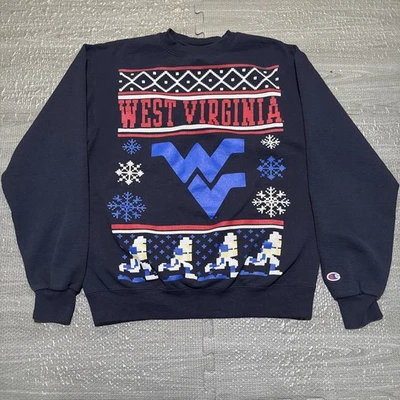 Champion West Virginia University 毛衣 Ugly Navy Fleece 男式 Med 登山者 — 第 1/4 张图片