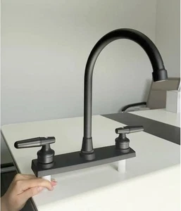 Chrome/Black Mixer Dual-Handle Kitchen RV Faucet Basin Sink 2Hole 8in Water Tap - Picture 1 of 20