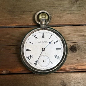 A.W.W.Co. Waltham Mass Silber gepunzt Taschenuhr - Ersatzteile oder Reparaturen - Bild 1 von 15