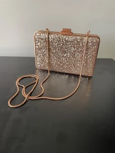 Henri Bendel Rose Gold Tone Sparkly Party Box Clutch Purse Discontinued - Picture 1 of 14