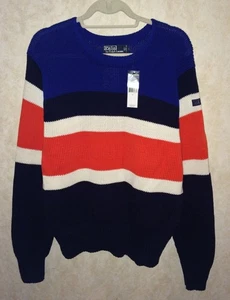 POLO Ralph Lauren Varsity Striped Heavyweight Italian Cotton Sweater NEW Mens XL - Picture 1 of 5