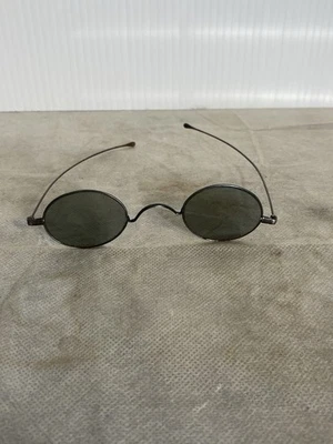 Antique Metal Frame Sunglasses Saddle Bridge Gunmetal Smokey Lenses c. 1890s  - Image 1 of 4