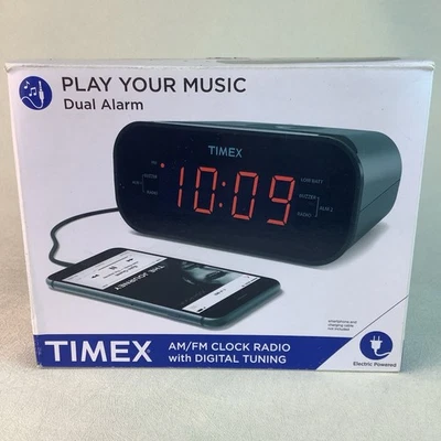 TIMEX T231GRY AM/FM Dual Alarm Clock Radio-Large Display Connect To Play - Image 1 of 4