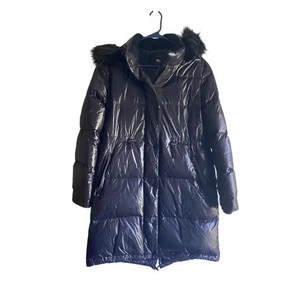 Zara Woman Daunen Puffer Mantel Schwarz Kunstfellbesatz Kapuze Longline Jacke Large - Bild 1 von 14