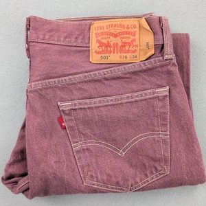 Levi's 501 Jeans Mens 36x34(Fits 34x32) Burgundy Denim Button Fly Straight - Picture 1 of 14