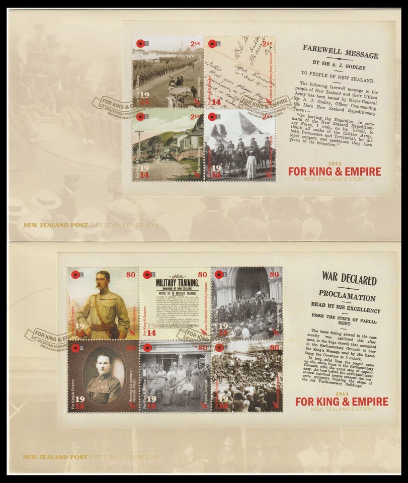 NEW ZEALAND 2014 / 1914 FOR KING & EMPIRE M/S FDC DUO (VF) - Image 1 of 1