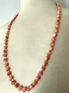 VINTAGE CORAL BEADED NECKLACE WITH GOLD PLATED SILVER CLASP. LONG - Picture 1 of 8