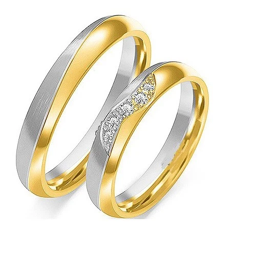 Eheringe Trauringe 585 er Gold Bicolor Massiv Gelb / Weißgold 4 mm Breit - Bild 1 von 1