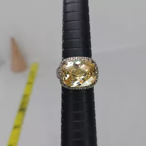 Anello Cocktail Vintage Cubic Zirconia Citrino Halo Placcato Argento Dichiarazione Misura 8 - Foto 1 di 6
