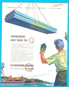 1943 WWII Robertson Shipbuilding Pittsburgh vintage PRINT AD construction steel - Picture 1 of 3