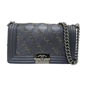 Auth CHANEL Boy Bag Shoulder Bag Metallic Dark Grey/Silver/Gold Leather - n0713 - Picture 1 of 13