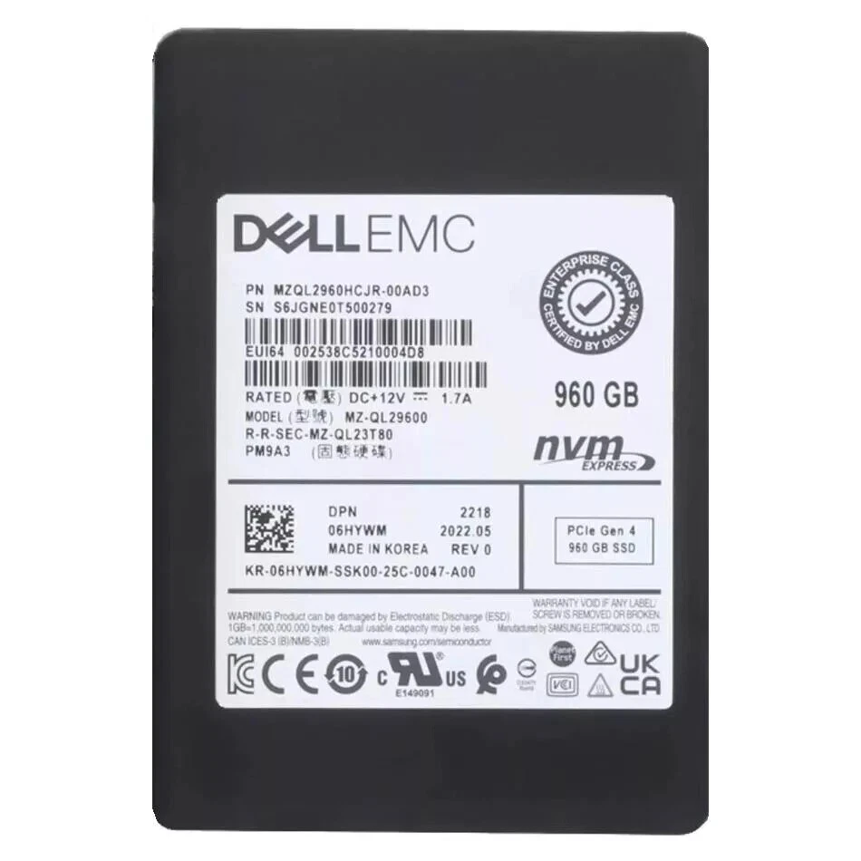 DELL Samsung PM9A3 960GB SSD 2.5" NVMe PCIe Solid State Drive MZQL2960HCJR-00AD3 - Image 1 of 1