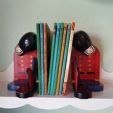 VintageBookends Pair Wooden Toy Soldiers Painted Kids Room Retro Kitsch