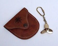 Brass Propeller Keychain with Leather Case Nautical Maritime Marine Sea Gift