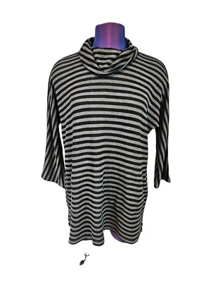 Talbots Gray & Black Stripe Pullover Cowl Neck Top Size Small Women's C96 - Image 1 of 4