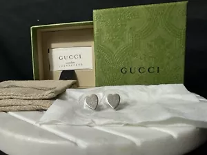 New Gucci Authentic Heart Trademark Stud Earrings Ag925 Silver, New With Box. - Picture 1 of 8