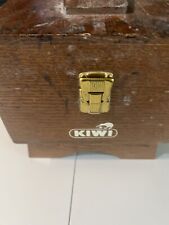 Vintage KIWI Oak Shoe Server Wooden Shoe Shine Box Used Dovetail Brushes Cloths