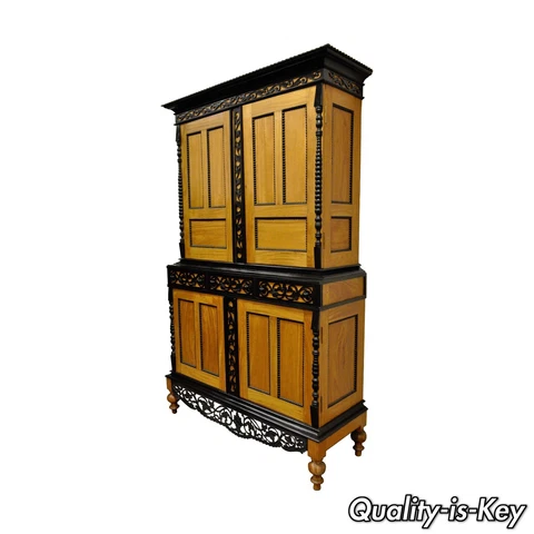 Indo Dutch Portuguese Colonial Style Satinwood Ebony Mahogany Cupboard Cabinet Cover