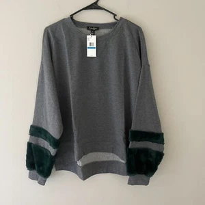 Jessica Simpson Women's Molly Faux Fur Trim Long Sleeve Sweatshirt Size XL - Picture 1 of 8