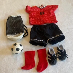American Girl  Soccer Outfit Red Jersey #6 Shorts Socks Shoes Ball Towel and Bag - Picture 1 of 5