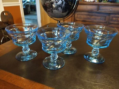 Винтажный набор из 4 бокалов для шампанского Fostoria Jamestown Blue Swirl десерт шербет - Изображение 1 из 3