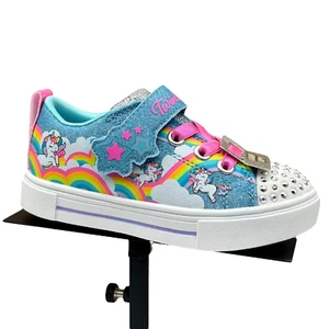 Skechers Toddler Girl's Twinkle Toes Slip-on Sneakers Size 9 Pink/Light Blue - Picture 1 of 12