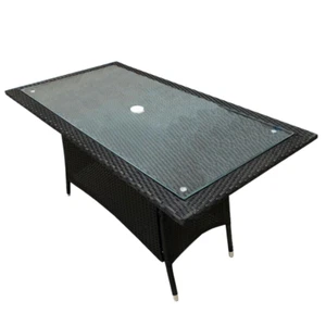 Outdoor Rattan Wicker Furniture Patio Garden Dining Table 180x100x75cm Brown - Picture 1 of 3