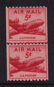Airmail Sc C37 1948 5c carmine DC-4 Skymaster montado como montado par de líneas bobinas (U - Imagen 1 de 1