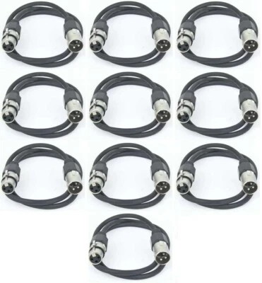 10x 1 m Mikrofonkabel 3 pol Schwarz XLR male auf female DMX Mikrofon Kabel PACCS