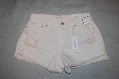 女式牛仔裤奶油色牛仔街 21 高腰短裤磨边下摆 6 码 — 第 1/2 张图片