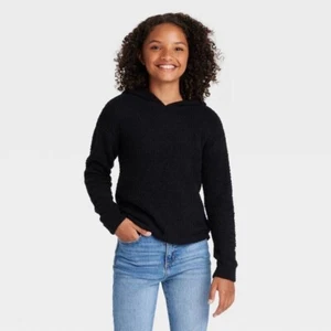 XB) Girls' Soft Cozy Hoodie - Art Class Solid Black Size Small 6/6X - Picture 1 of 1