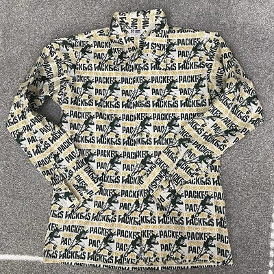 NFL Team Shirt Green Bay Packers 1970s Permanent Press Button Up Vintage 70s AOP - Image 1 of 4
