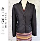 Lena Gabrielle Vintage Black Chambray White Topstitch Career Blazer Jacket Sz 8
