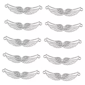 20 Pcs Angel Wings Double Ring Diamond Connection Charms Jewelry Silver - Picture 1 of 6