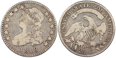 1818 Capped Bust 25 Cents (Quarter) B-8 #US97230 Cover