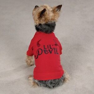 Lil Devil Dog Puppy Pet Tee Shirt Halloween Costume RED Horns Gift Misc Sizes