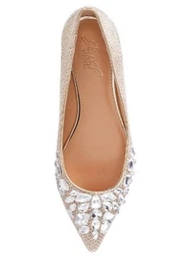 Scarpe ballerine nuove con scatola Jewel Badgley Mischka donna Ulanni oro/gemme taglia 7 - Foto 1 di 12