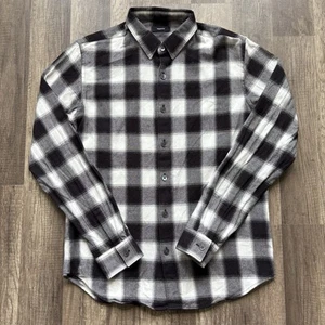 Theory Flannel Shirt Mens Small Slim White Brown Brushed Check Rugged Outdoor - Picture 1 of 7