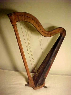 HARP, table harp, antique, Wood and Metal, restring, red black, gold decoration - Image 1 of 4