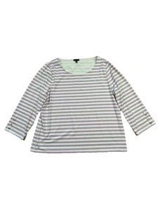 Top Talbots donna taglia XL bianco viola a righe manica 3/4 elasticizzato casual - Foto 1 di 8