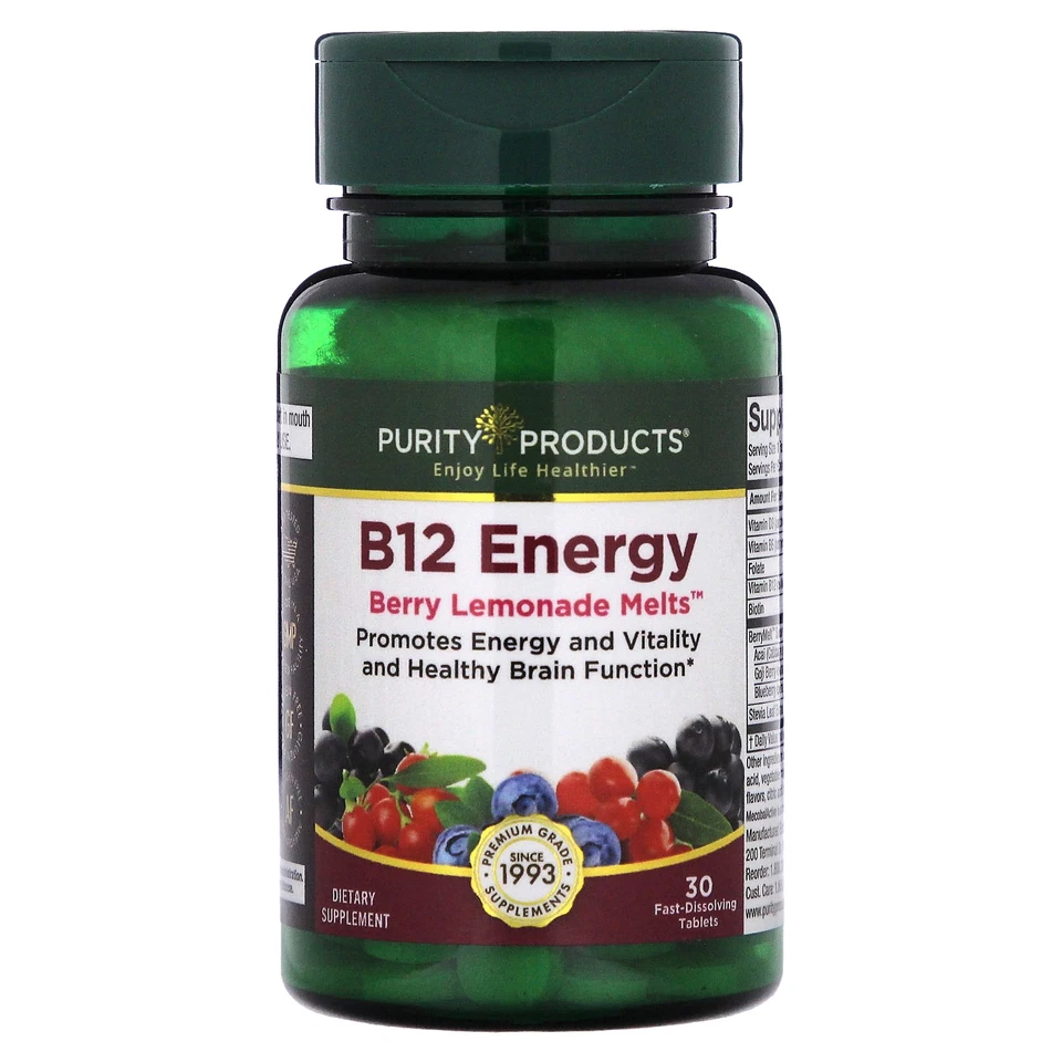 B12 Energy, Berry Lemonade Derrete, 30 Comprimidos de Dissolução Rápida - Imagem 1 de 2