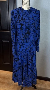 VTG Nuit I Magnin Dress 80s 40 XL Long Sleeve Back Zip Black blue 1980s Cocktail - Picture 1 of 9