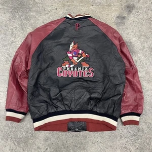 Vintage Phoenix Coyotes Leather Jacket XL Black Red NHL Hockey Pro Player 90s - Picture 1 of 9