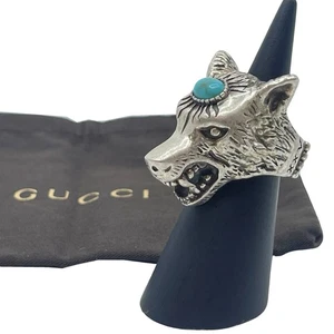 Authentic GUCCI Anger Forest Wolf Head Ring Sterling Silver #36636941 - Picture 1 of 13
