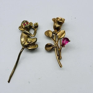 Vintage Avon Rose Brosche & Affe Anstecknadel Konvolut goldfarben rosa rot Strass Pins - Bild 1 von 8