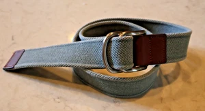 NEW Vineyard Vines Belt Mens SM Moonshine Blue Island Canvas D-Ring Leather C414 - Picture 1 of 3