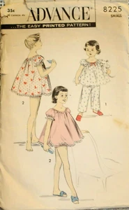8225 Sewing Pattern Advance VTG 1950s Girls Pajamas Shortie Set Puff Sleeves SM - Picture 1 of 10
