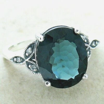 ANILLO TOPACIO AZUL LONDRES SIMULADO ESTILO VICTORIANO PLATA ESTERLINA 925 1160X Foto 1 de 3