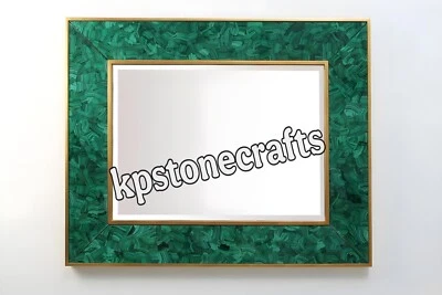 Espejo rectangular de piedra de malaquita de 38" | Decoración de pared hecha a mano de lujo | Marco dorado Foto 1 de 4